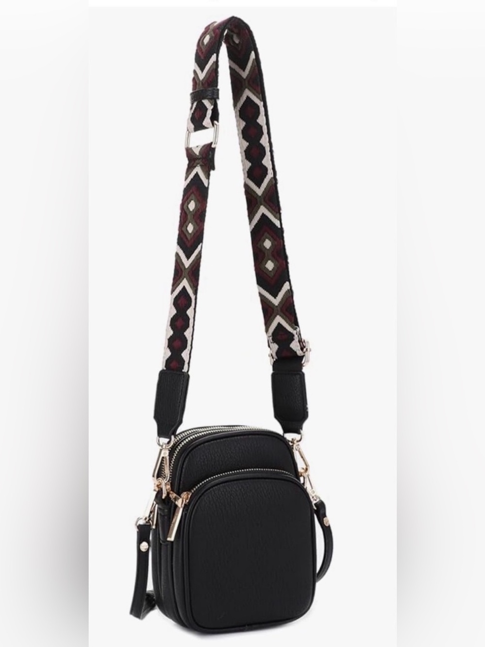 Mali + Lili Josie Triple Zip Vegan Leather Crossbody Bag Black 2 Straps NWT